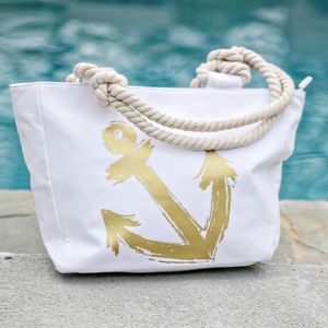 White & Gold Nautical Anchor Tote Bag - NWT